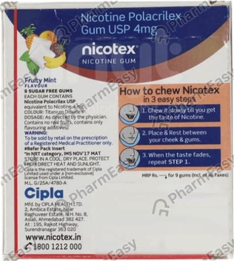 Nicotex 4 MG Chewing Gum (9): Uses, Side Effects, Price & Dosage ...