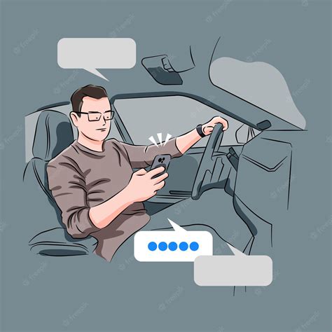 Premium Vector | Man using cell phone texting while driving risky reckless driver concept