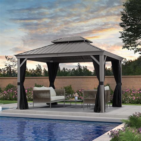 PURPLE LEAF Extra Large 10 x 12 ft Aluminum Gazebo - Light Grey Hardtop ...