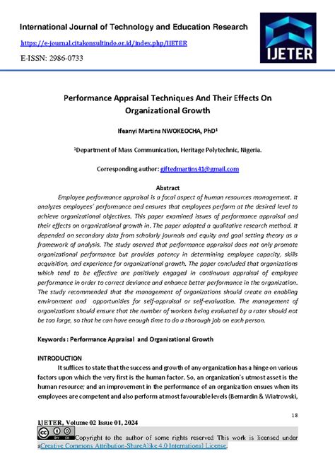 Performance Appraisal Techniques and Organizational Growth: 694-Article ...