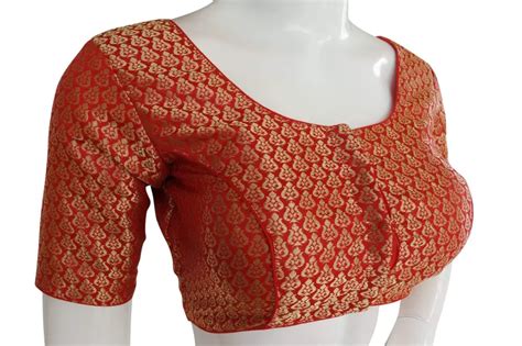 Red Color Brocade silk Readymade saree blouse, Ready to wear blouse ...