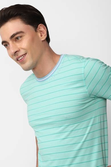 Buy Men Blue Stripe Round Crew Neck Crew Neck T-shirt Online - 876843 ...