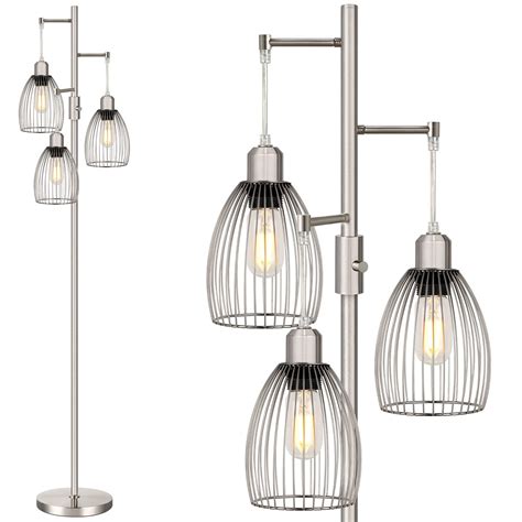Dimmable Floor Lamp, 3 x 800LM LED Edison Bulbs Included, Industrial ...