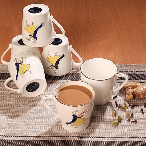Handcrafted Dancing Couple Pattern Coffee & Tea Cup Set of 6, 160 ML,