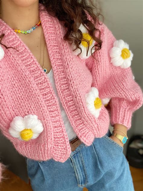 Pink Women Cardigan, Chunky Knit Cardigan, Long Sleeve Knitted Cardigan ...