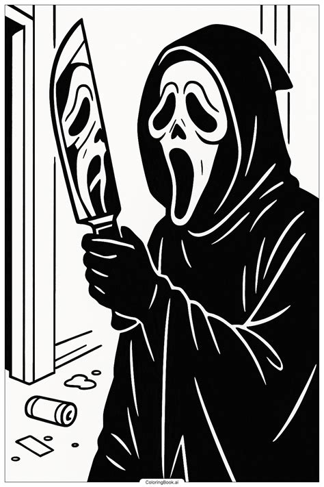 Ghostface's Reflection In A Knife Blade Coloring Page (Free PDF&PNG ...