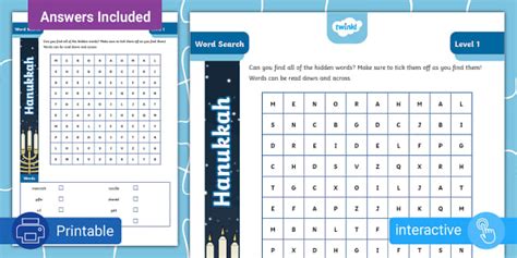 Hanukkah Interactive Word Search - L1 - Twinkl - Puzzles
