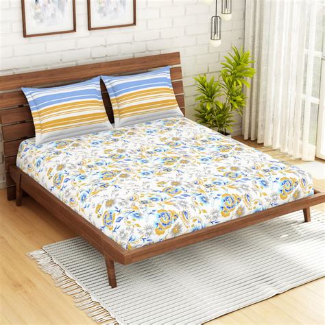 Buy SPACES Atrium Printed Cotton 144TC 3 Pcs Double Bedsheet Set from ...