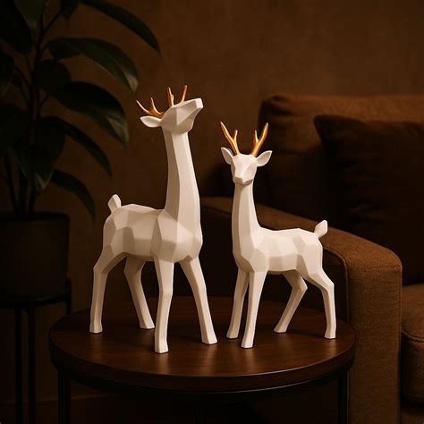 Geometrical Deer Figurines White & Gold (Set of 2) | Home Decor By The ...