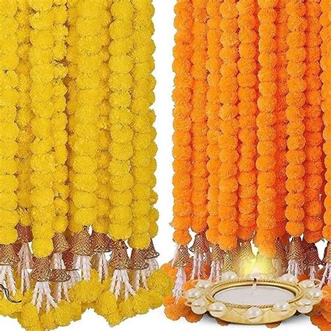 Buy SPHINX Artificial Marigold Fluffy Flowers Garlands for Decoration ...