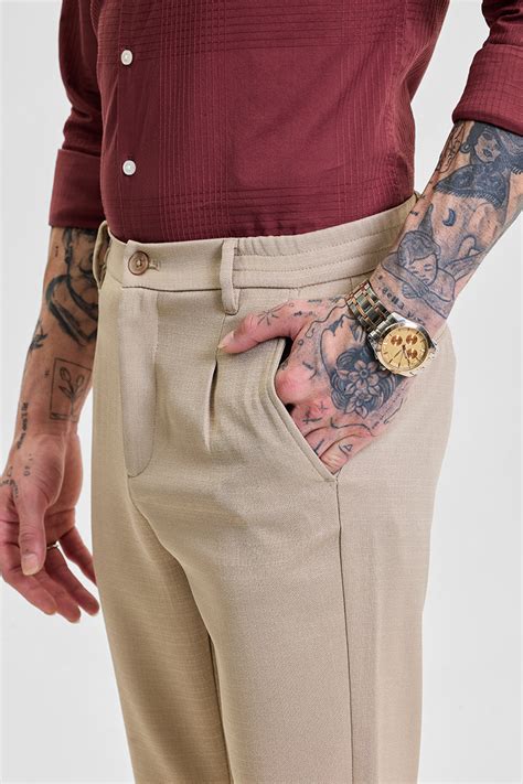 Buy Men's Beige Self-Design Slim Fit Trousers Online | Snitch – SNITCH