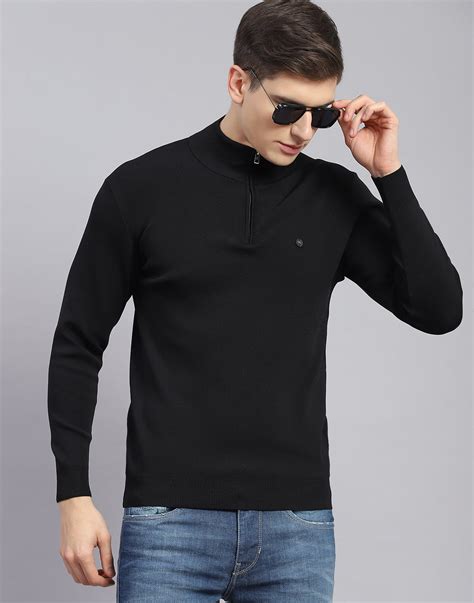 Buy Men Black Solid H Neck Full Sleeve Sweater Online in India - Monte ...