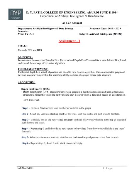 Lab Mannual - Practical writeup AI Lab - Department of Artificial ...