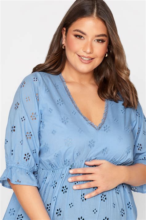 BUMP IT UP MATERNITY Plus Size Blue Broderie Anglaise Blouse | Yours ...