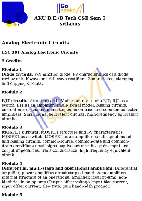 CSE Sem 3 syllabuss - AKU B.E./B CSE Sem 3 syllabus Analog Electronic ...