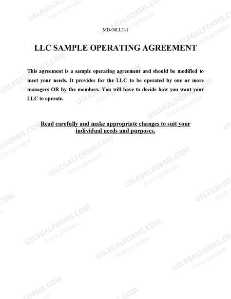 Maryland Limited Liability Company LLC Operating Agreement - Limited ...