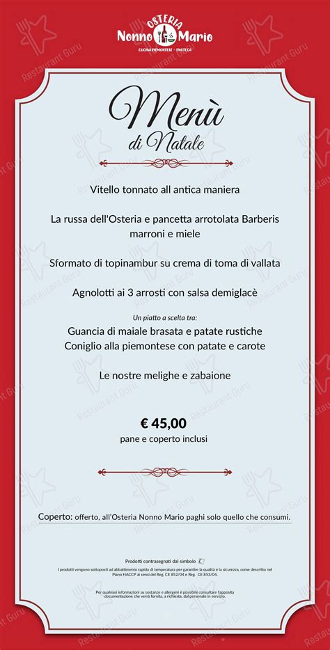 Menu da Osteria Nonno Mario ristorante, Osasco