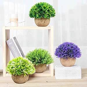 Buy HEBE 4 Packs Artificial Plant Mini Faux Potted Plants Decor Fake ...