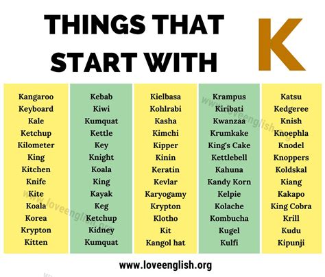 228 Things That Start With K In English - Love English