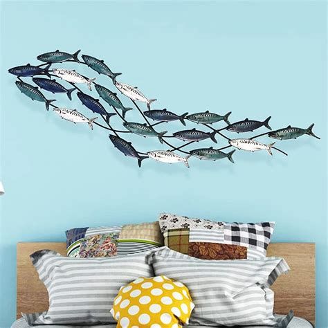 ZZYYZZ Coastal Metal Fish Wall Decor, Large Metal Fishing Wall Art ...
