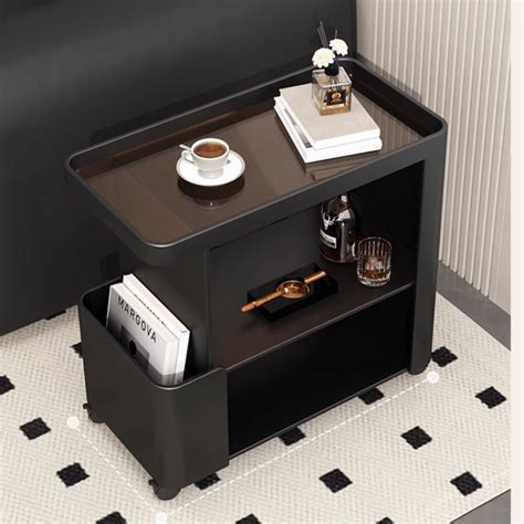 Multi-Functional 3-Tier Compact Bedside Table with Storage Shelves & W