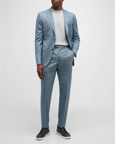 ZEGNA Men's Wool-Silk Windowpane Suit | Neiman Marcus