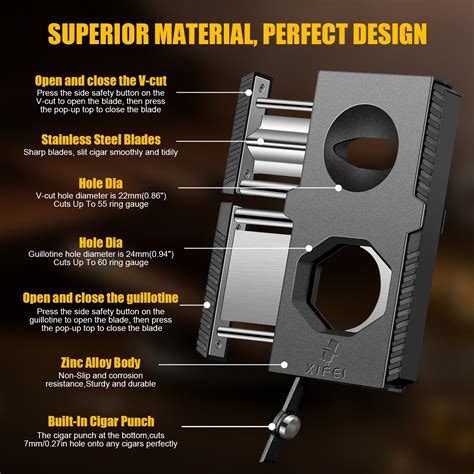 XIFEI Cigar Cutter V-Cut Guillotine 3 in 1 Straight Cut V Cutter with