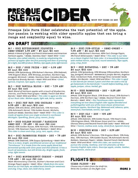 Taproom Menus — Presque Isle Farm Cider