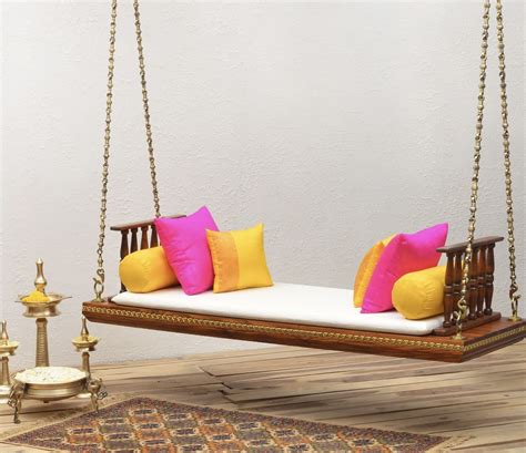 Jairi Traders Wooden Swing with Hand Rest and Brass assessories in Dark ...
