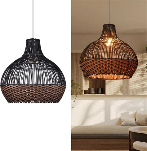 Arturesthome Luces colgantes de ratán negro, lámpara de mimbre estilo ...