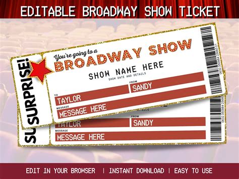 Editable Broadway Show Ticket Template Printable Broadway - Etsy