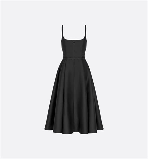 Flared Mid-Length Dress Black Wool and Silk Shantung | DIOR