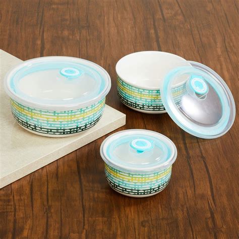 Buy Home Centre Mandarin Printed Bowls with Lids - Set of 3 Pcs - Blue ...