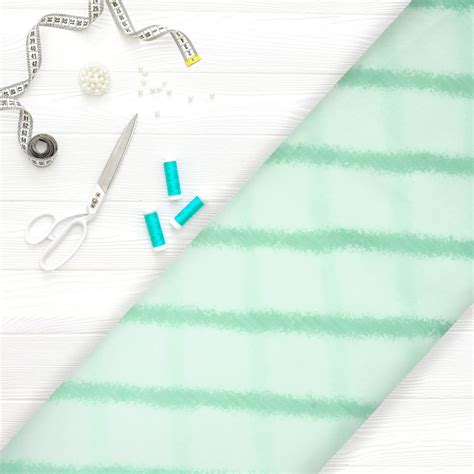 Mint Green Stripes Pattern Digital Print Silver Chiffon Fabric – Fabmyntra