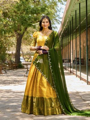 Buy LooknBook Art Yellow Woven Stitched Lehenga with Unstitched Blouse ...