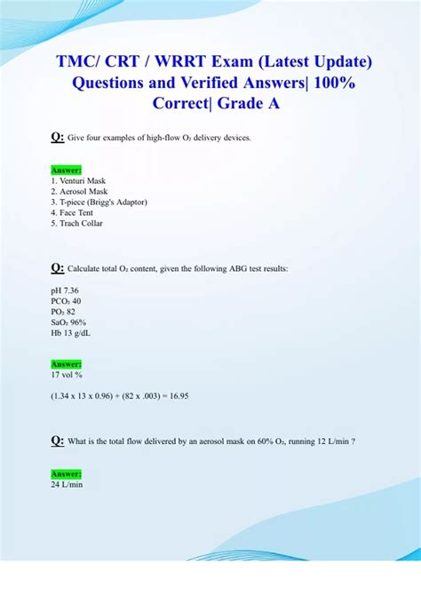 TMC/ CRT / WRRT Exam (Latest 2024/ 2025 Update) Questions and Verified ...