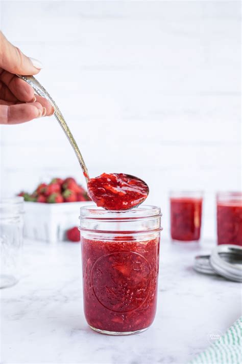 Easy No Cook Strawberry Freezer Jam Recipe (Low Sugar) • The Fresh Cooky