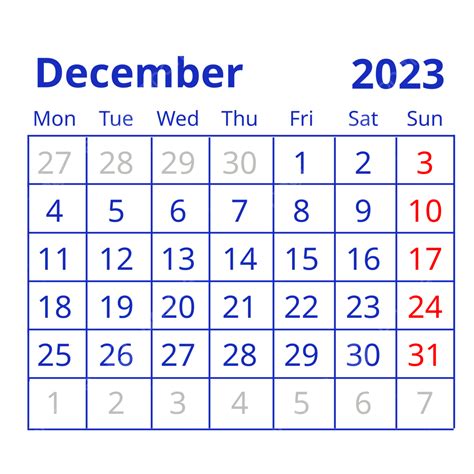 Blue Table December 2023 Calendar Kalender, 2023 Calendar, December ...