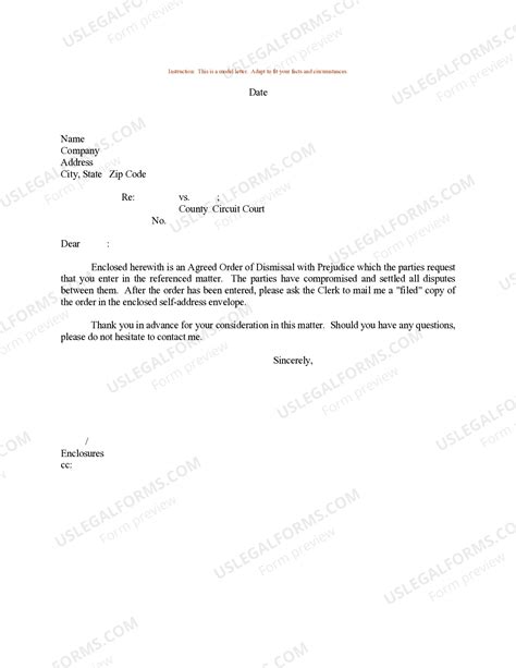 Sample Letter for Agreed Order of Dismissal with Prejudice - Compromise ...