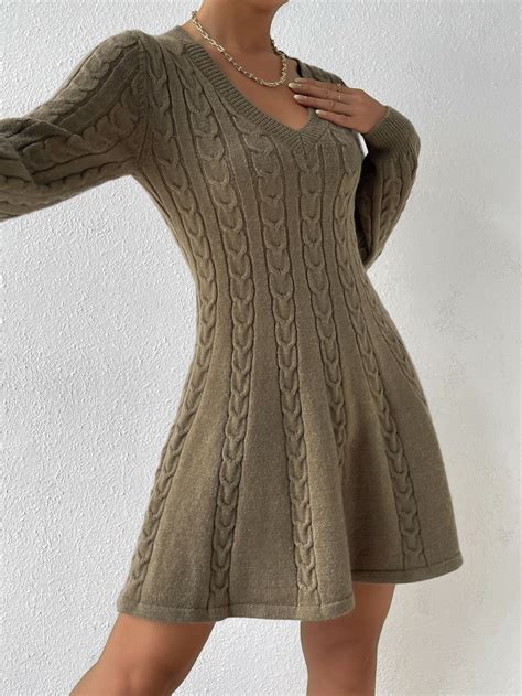 SHEIN USA | Cable knit jumper dress, Sweater dress, Knit dress pattern
