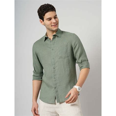 Buy CELIO Men Olive Solid Regular Fit Linen Casual Shirt Online