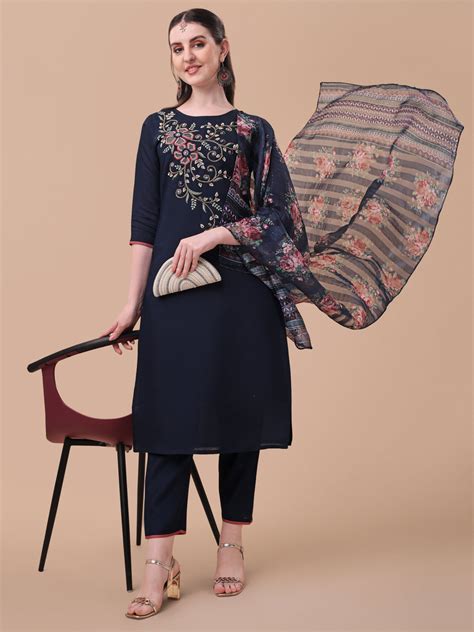 Hand Embroidered Kurta with Pant and Printed Dupatta Set – Berrylicious