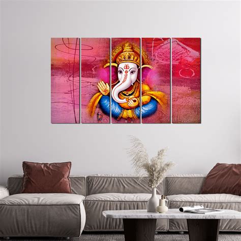 Spiritual Lord Ganesh Wall Painting 5 Pieces – Homcraft