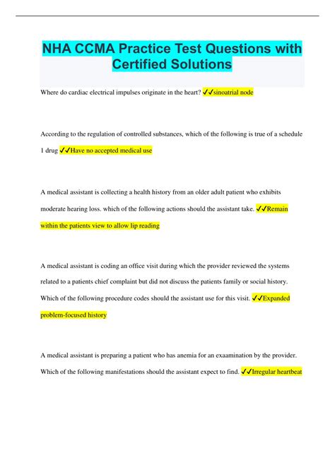 NHA CCMA Practice Test Questions with Certified Solutions - NHA CCMA ...