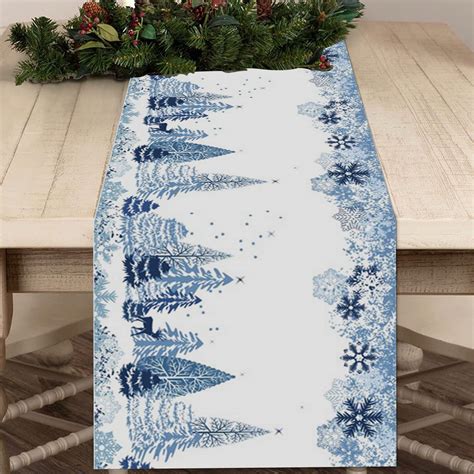 Amazon.com: Christmas Table Runner 36 Inch Blue Snowflake Winter White ...