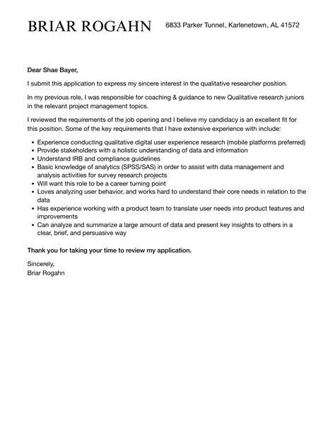 Qualitative Researcher Cover Letter | Velvet Jobs