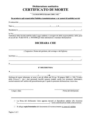 Compilabile Online Dichiarazione sostitutiva CERTIFICATO DI MORTE Fax ...