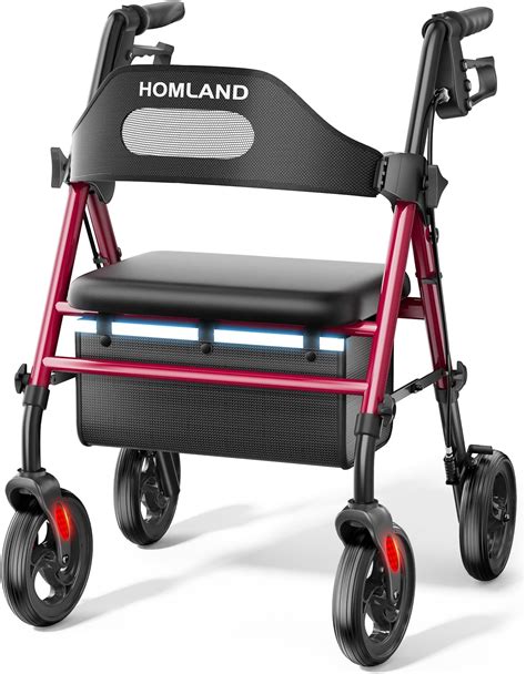 Amazon.com: HOMLAND Foldable Rollator Walkers with Seat for Seniors, 8'' Big Wheels, 350 lb ...