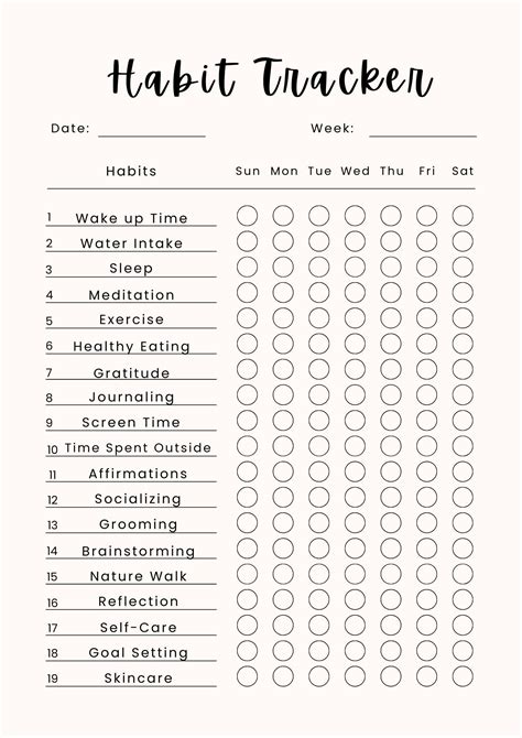5 Daily Habits Checklist Tracker Printable