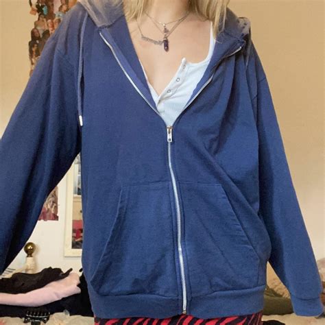 Basic blue zip up hoodie, size medium seen on an xs - Depop